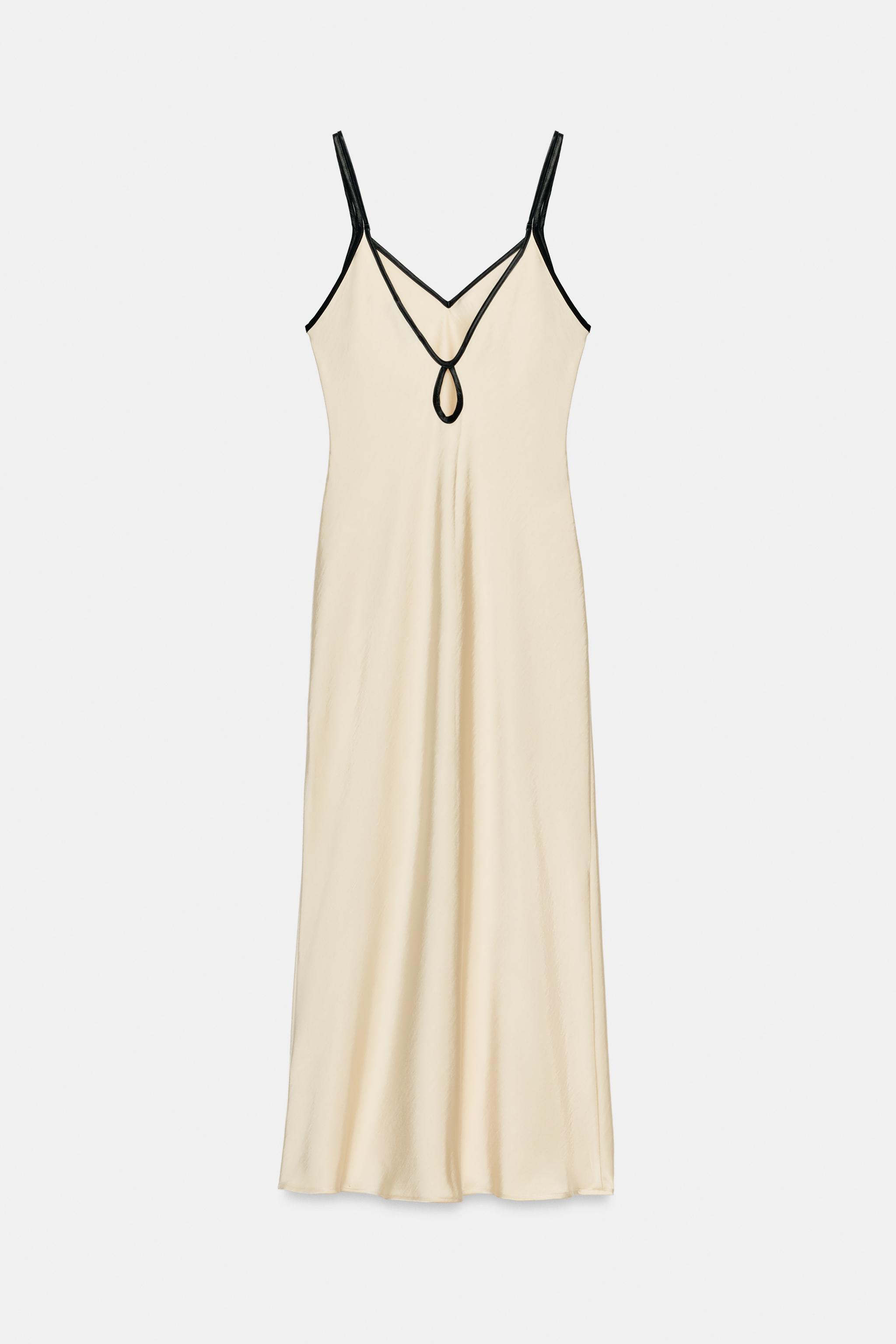 SATIN MIDI DRESS WITH CONTRAST PIPING